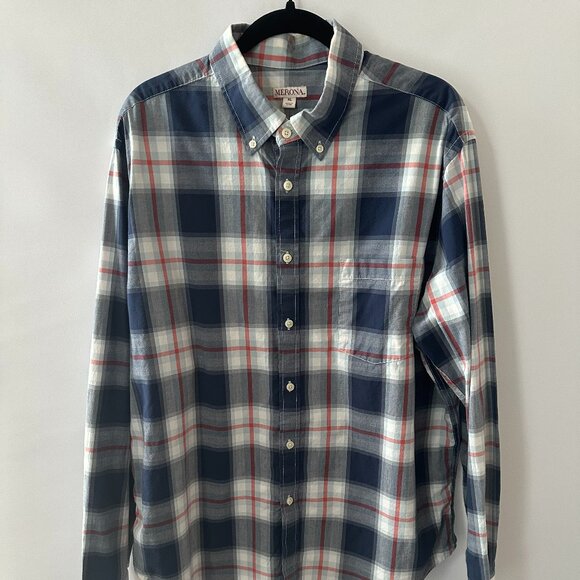 Red, White & Blue Merona XL Check Shirt  100% Cotton - Picture 1 of 11
